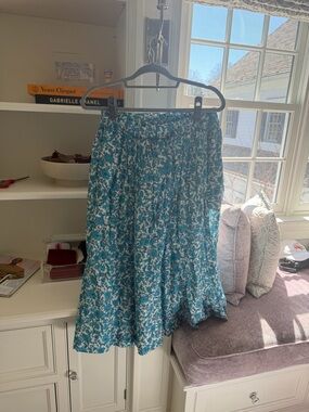 J. Crew Teal and White Floral Skater Skirt
